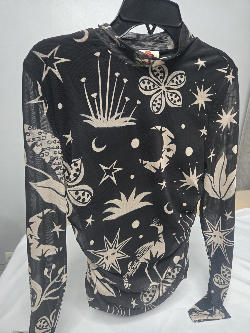 Farm Rio Printed Mock Neck Top Long Sleeve